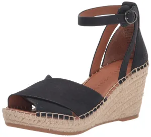 Gentle Souls by Kenneth Cole Women's Women's Charli X Band Buckle Heeled Sandal Espadrille Wedge, Navy, 10
