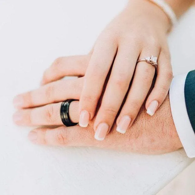 GEORGIA Beveled Black Tungsten Wedding Band with Grooved Center 8mm