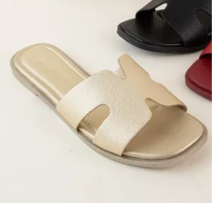 Gold Cut Out Slip-On Sandals