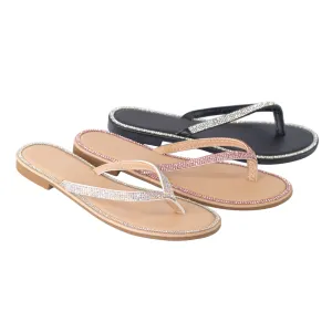 Haiti - Women's Non-Slip Flip Flops, Thong Flat Sandals Rhinestone Detailing & Rounded Toe, Lightweight & Comfortable for Everyday Wear