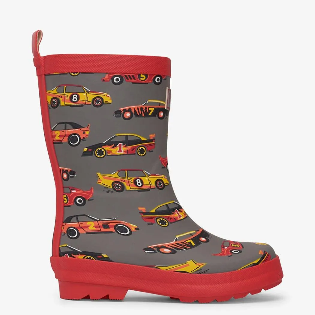 HATLEY Shiny Kids Rain Boots | Classic Race Cars size 4