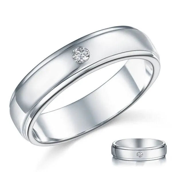 High Polish Men's Wedding Band Ring with Clear Created Diamond