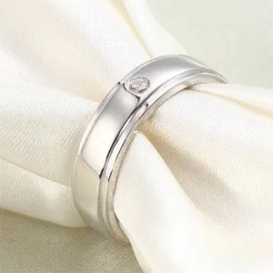 High Polish Men's Wedding Band Ring with Clear Created Diamond