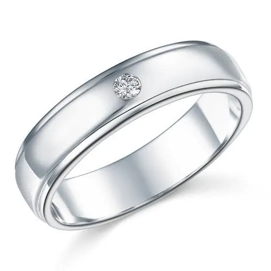 High Polish Men's Wedding Band Ring with Clear Created Diamond