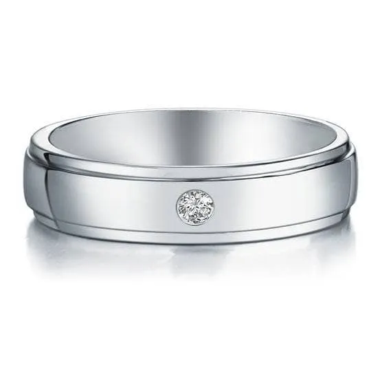 High Polish Men's Wedding Band Ring with Clear Created Diamond