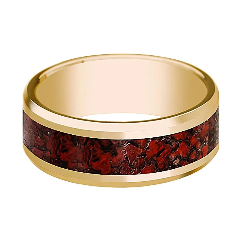 ISLA | 14k Yellow Gold Ring Red Dinosaur Bone Inlay