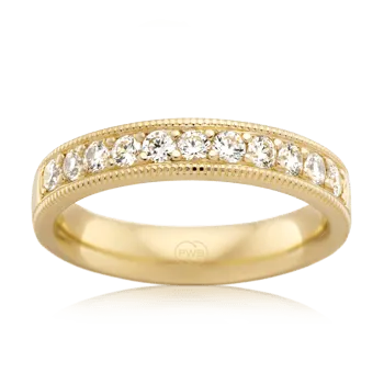 Large Milgrain Patterned Diamond Wedding Ring in Yellow Gold