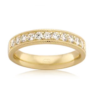 Large Milgrain Patterned Diamond Wedding Ring in Yellow Gold