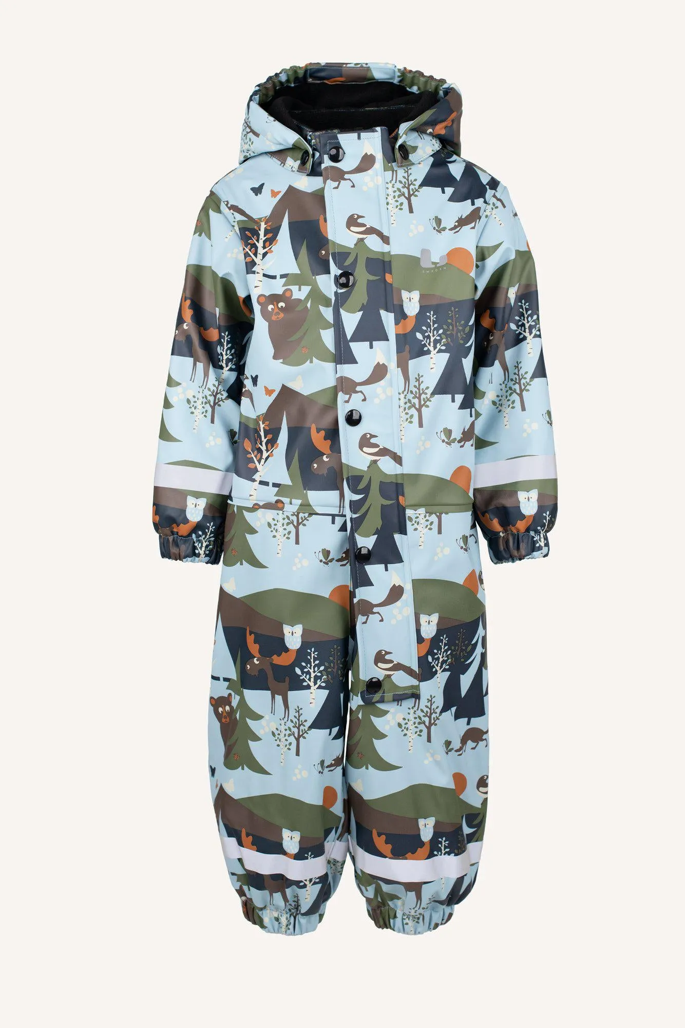 LEKHYTTAN RAIN BABY OVERALL, FLEECE - LIGHTBLUE/BROWN