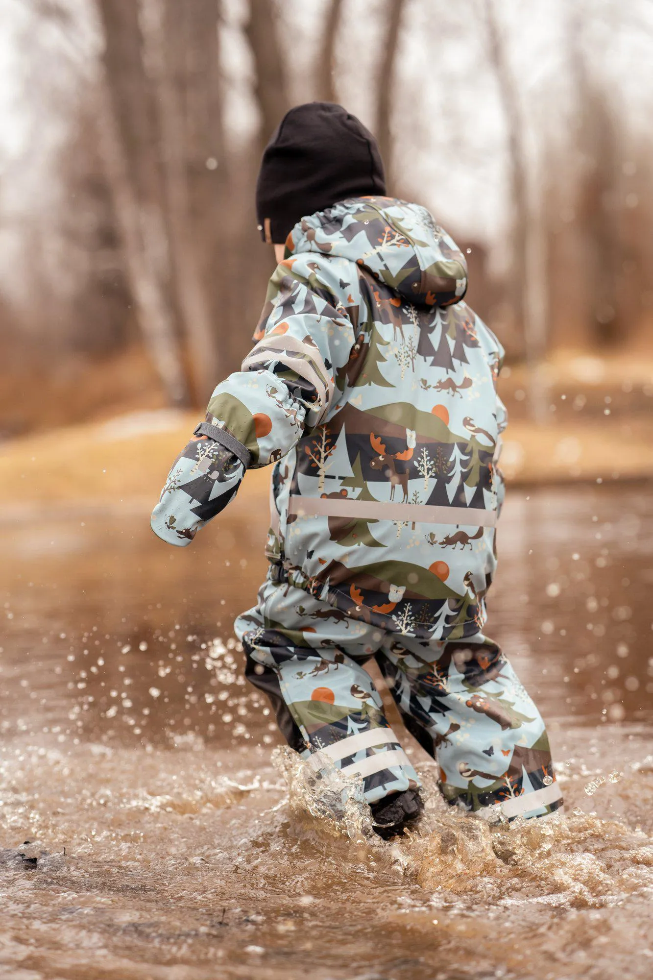 LEKHYTTAN RAIN SET, FLEECE - LIGHTBLUE/BROWN