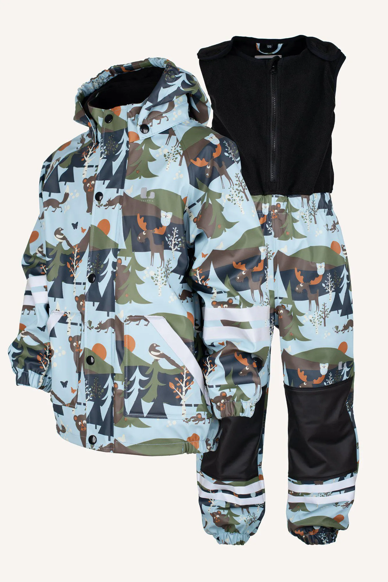 LEKHYTTAN RAIN SET, FLEECE - LIGHTBLUE/BROWN