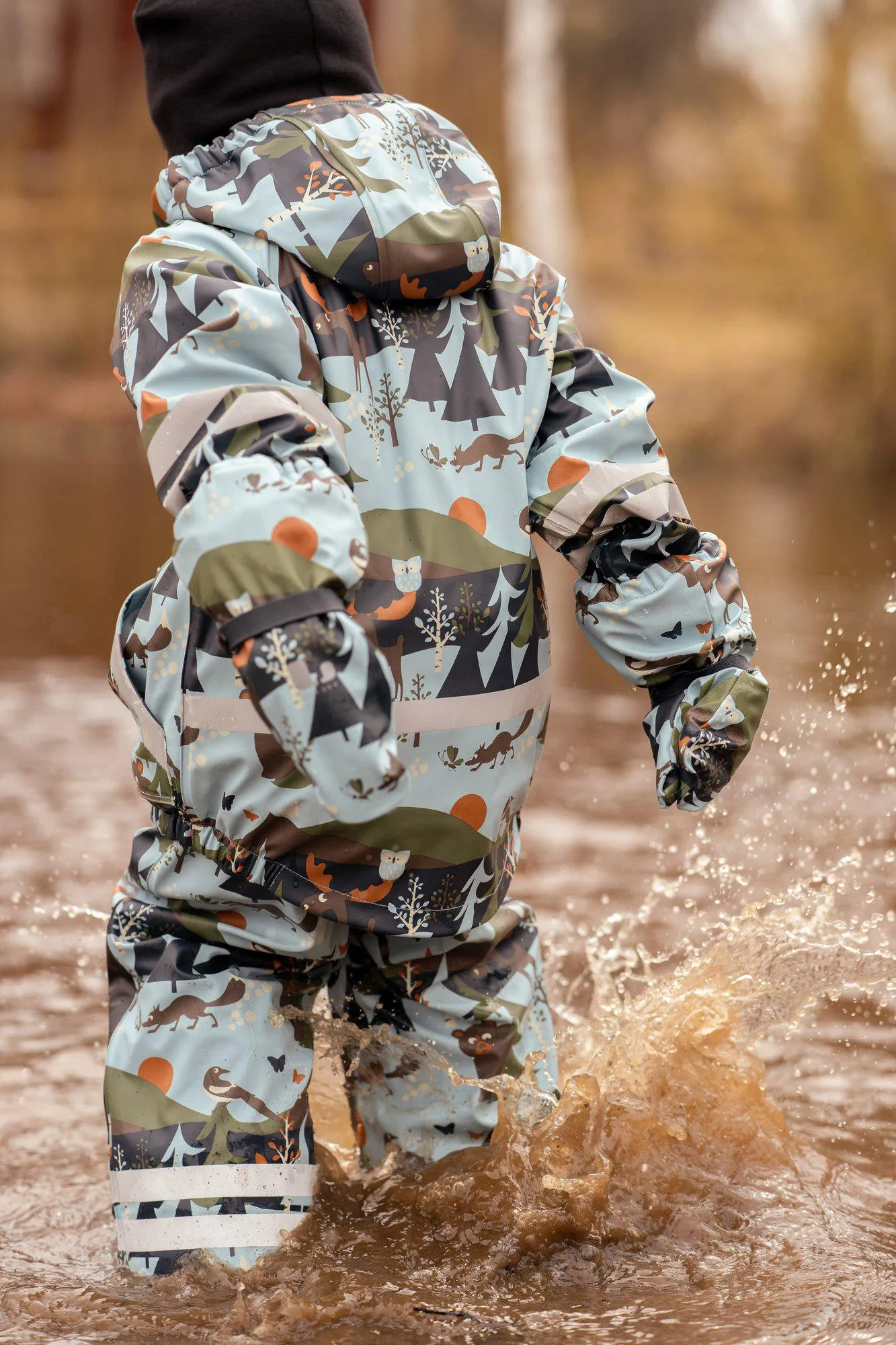 LEKHYTTAN RAIN SET, FLEECE - LIGHTBLUE/BROWN