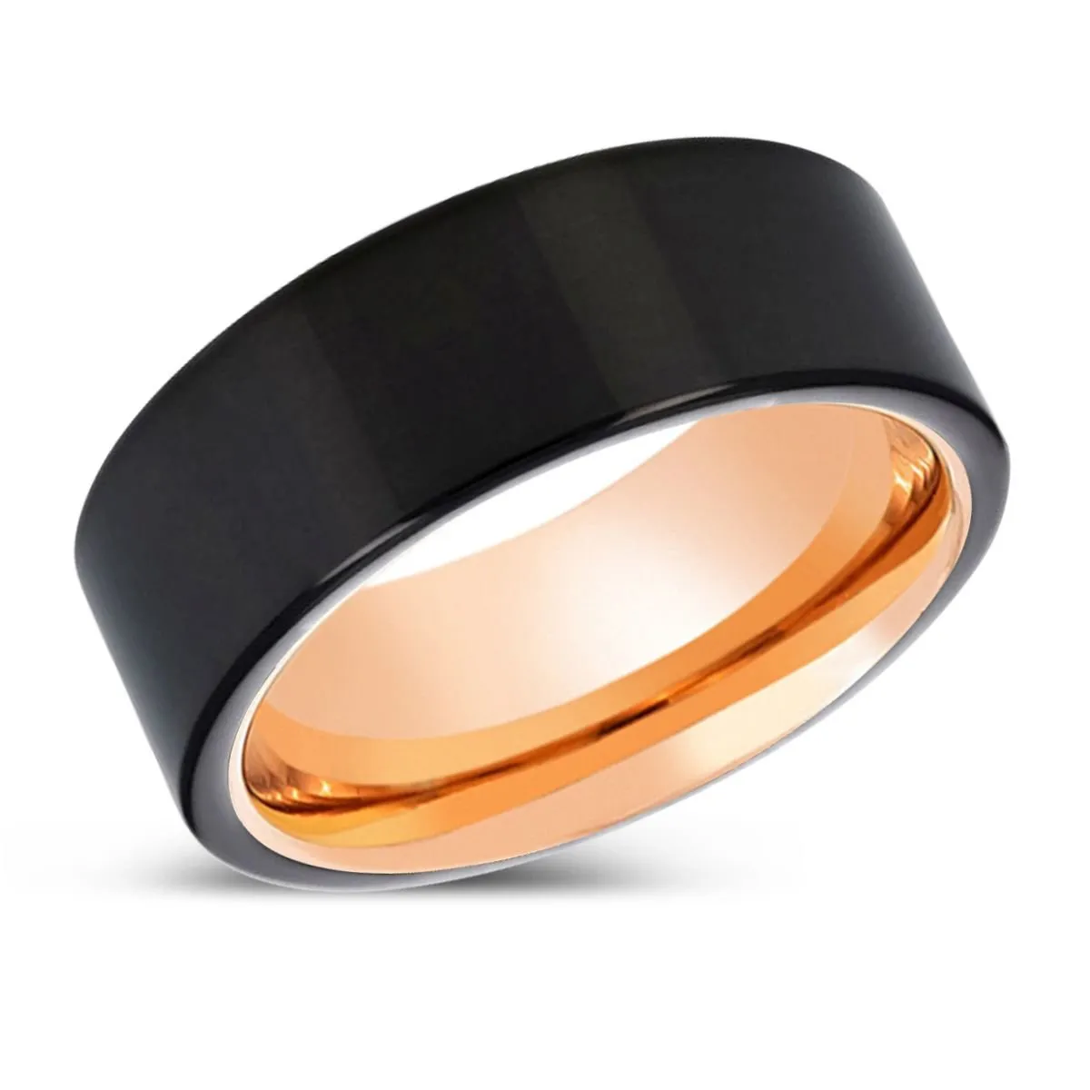 LOCKINGE | Rose Gold Ring, Black Tungsten Ring, Shiny, Flat