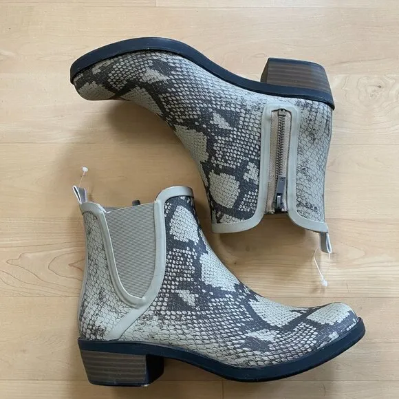 Lucky Brand &quot;Basel H2O&quot; rain Boot Womens  NEW block heel snake print