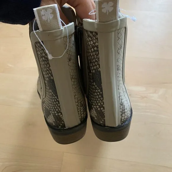 Lucky Brand &quot;Basel H2O&quot; rain Boot Womens  NEW block heel snake print