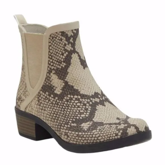 Lucky Brand &quot;Basel H2O&quot; rain Boot Womens  NEW block heel snake print