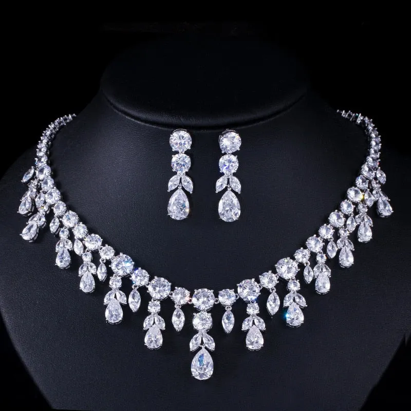 Luxury Dark Blue Big Dangle Drop Bridal Jewelry Sets