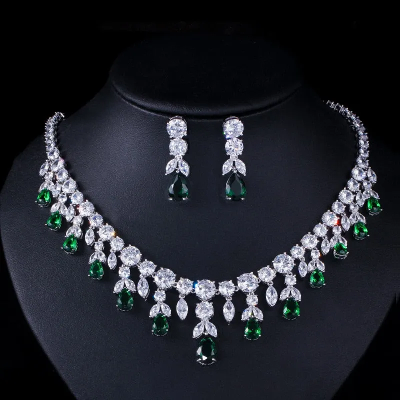 Luxury Dark Blue Big Dangle Drop Bridal Jewelry Sets