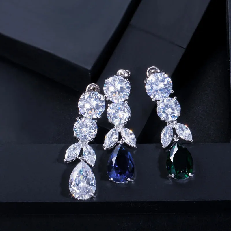 Luxury Dark Blue Big Dangle Drop Bridal Jewelry Sets