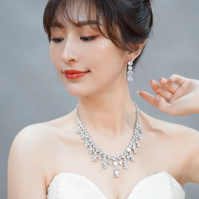 Luxury Dark Blue Big Dangle Drop Bridal Jewelry Sets