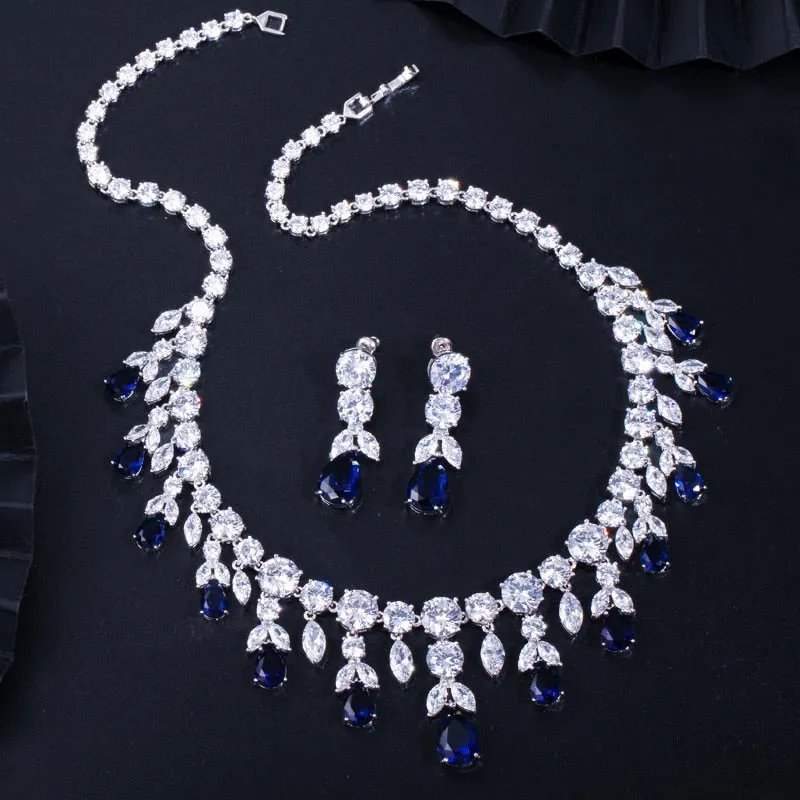 Luxury Dark Blue Big Dangle Drop Bridal Jewelry Sets