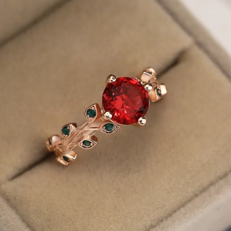Luxury Red Ruby Flower Engagement Ring For Women Anniversary Gift For Wife