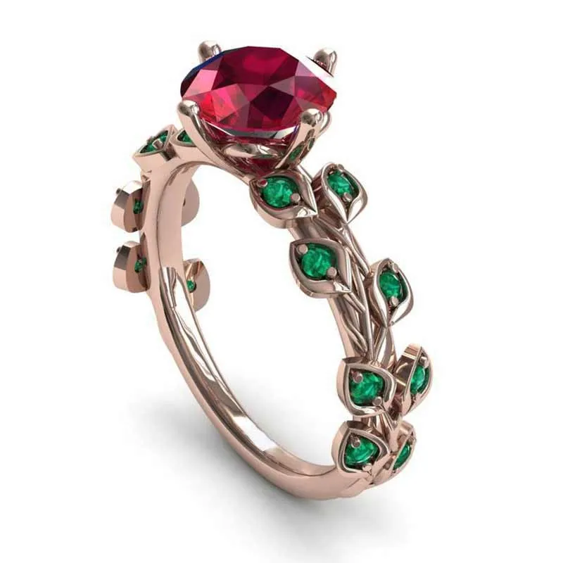 Luxury Red Ruby Flower Engagement Ring For Women Anniversary Gift For Wife