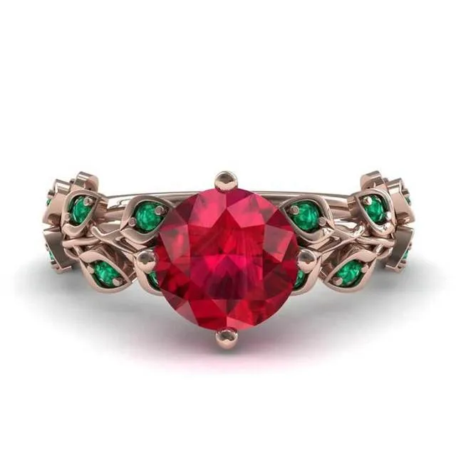 Luxury Red Ruby Flower Engagement Ring For Women Anniversary Gift For Wife