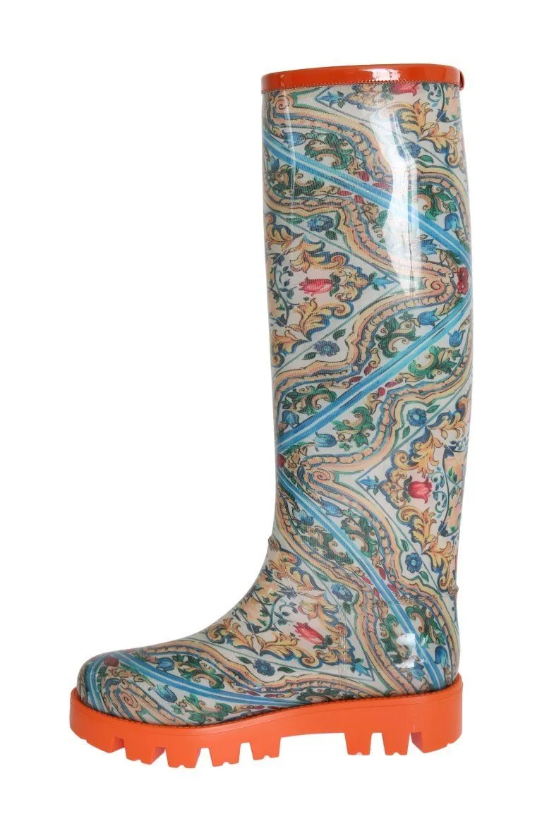 Majolica Print Rain Rubber Boots