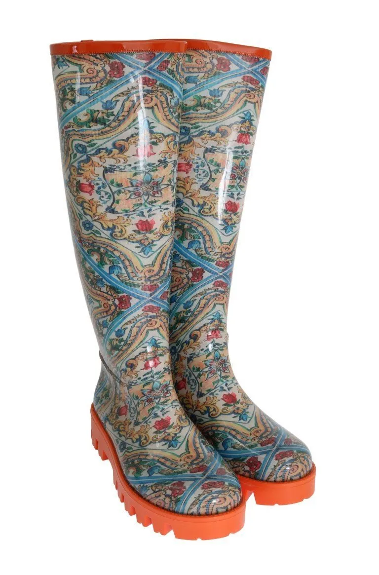 Majolica Print Rain Rubber Boots