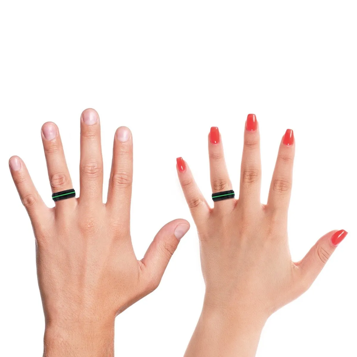 MCALLEN | Rose Gold Ring, Black Tungsten Ring, Green Groove, Stepped Edge