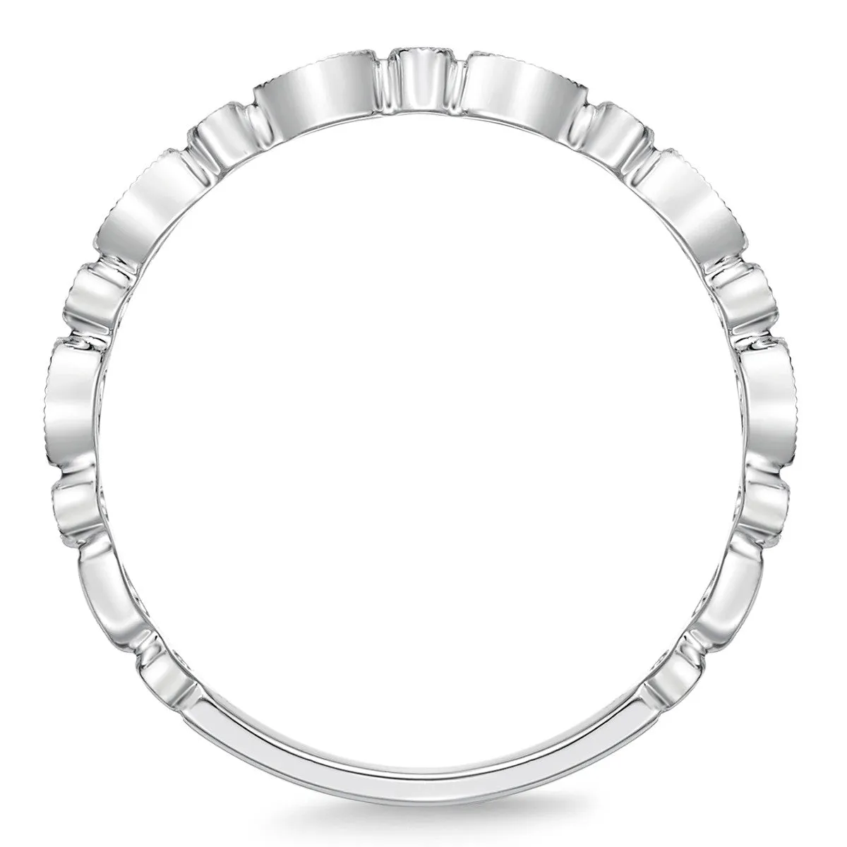 Memoire 18k White Gold Vintage Pear Illusion and Round Stackable Diamond Band