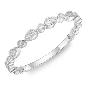Memoire 18k White Gold Vintage Pear Illusion and Round Stackable Diamond Band