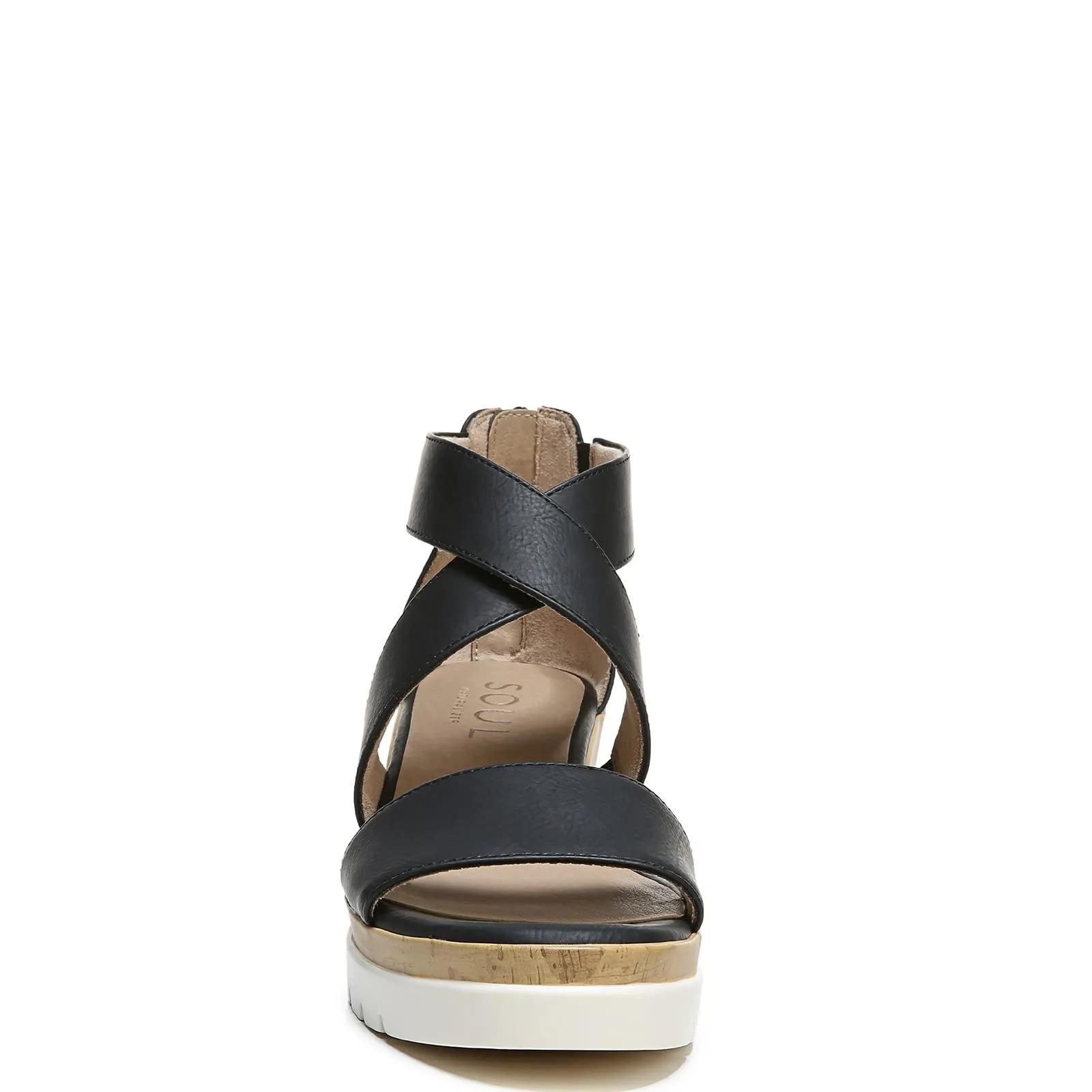 Naturalizer SOUL Women's Goodtimes Crisscross Strappy Wedge Sandal Black Smooth 7.5M