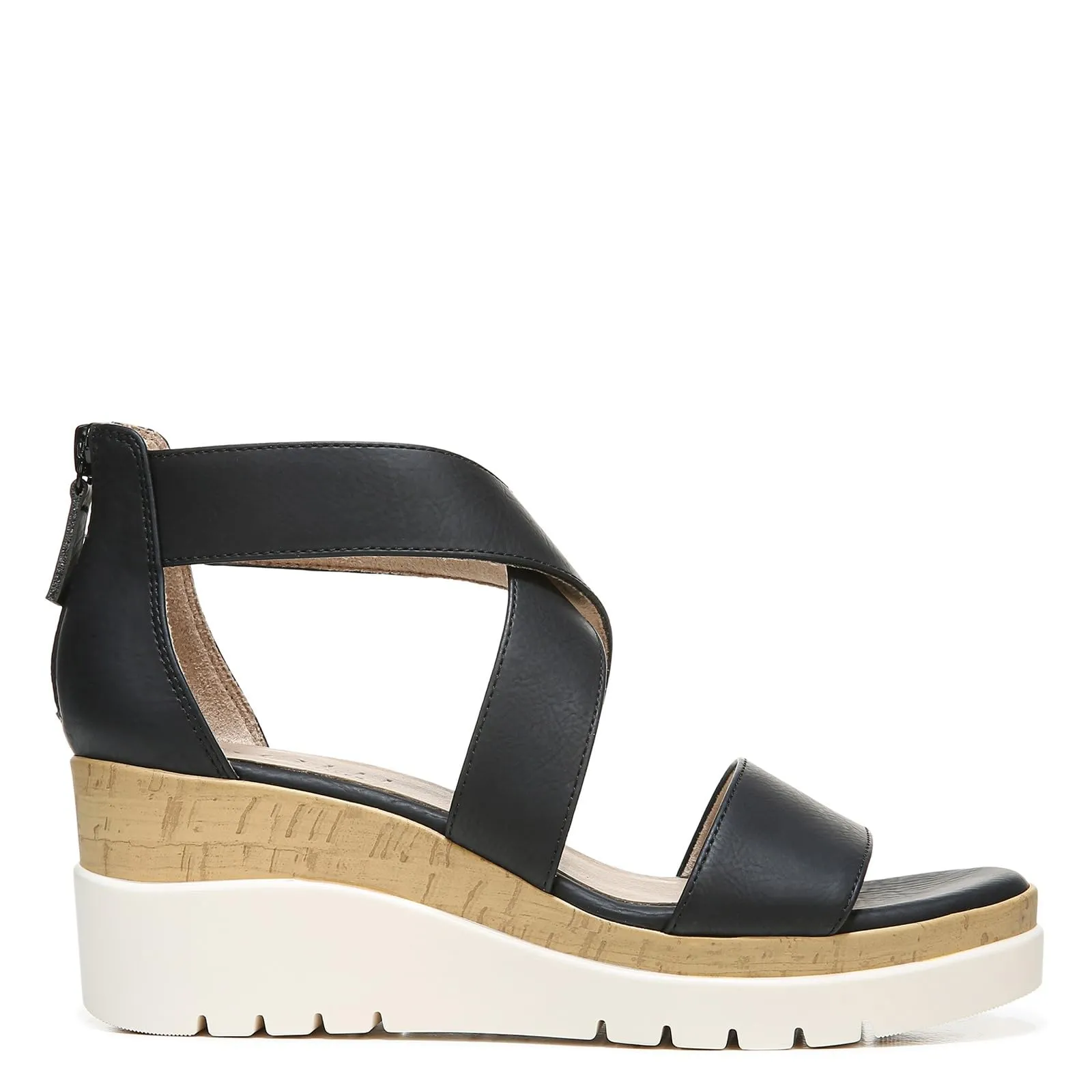 Naturalizer SOUL Women's Goodtimes Crisscross Strappy Wedge Sandal Black Smooth 7.5M