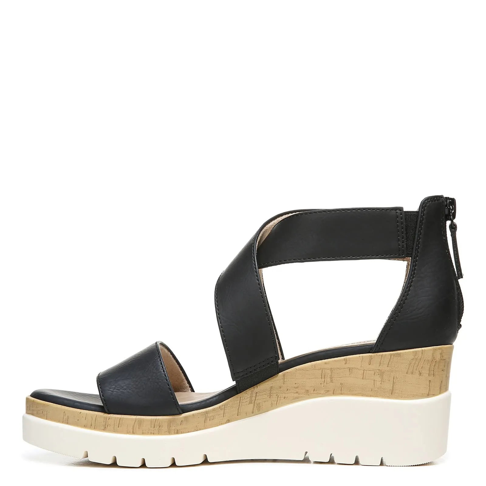 Naturalizer SOUL Women's Goodtimes Crisscross Strappy Wedge Sandal Black Smooth 7.5M