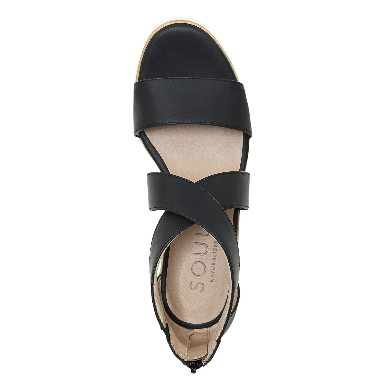Naturalizer SOUL Women's Goodtimes Crisscross Strappy Wedge Sandal Black Smooth 7.5M