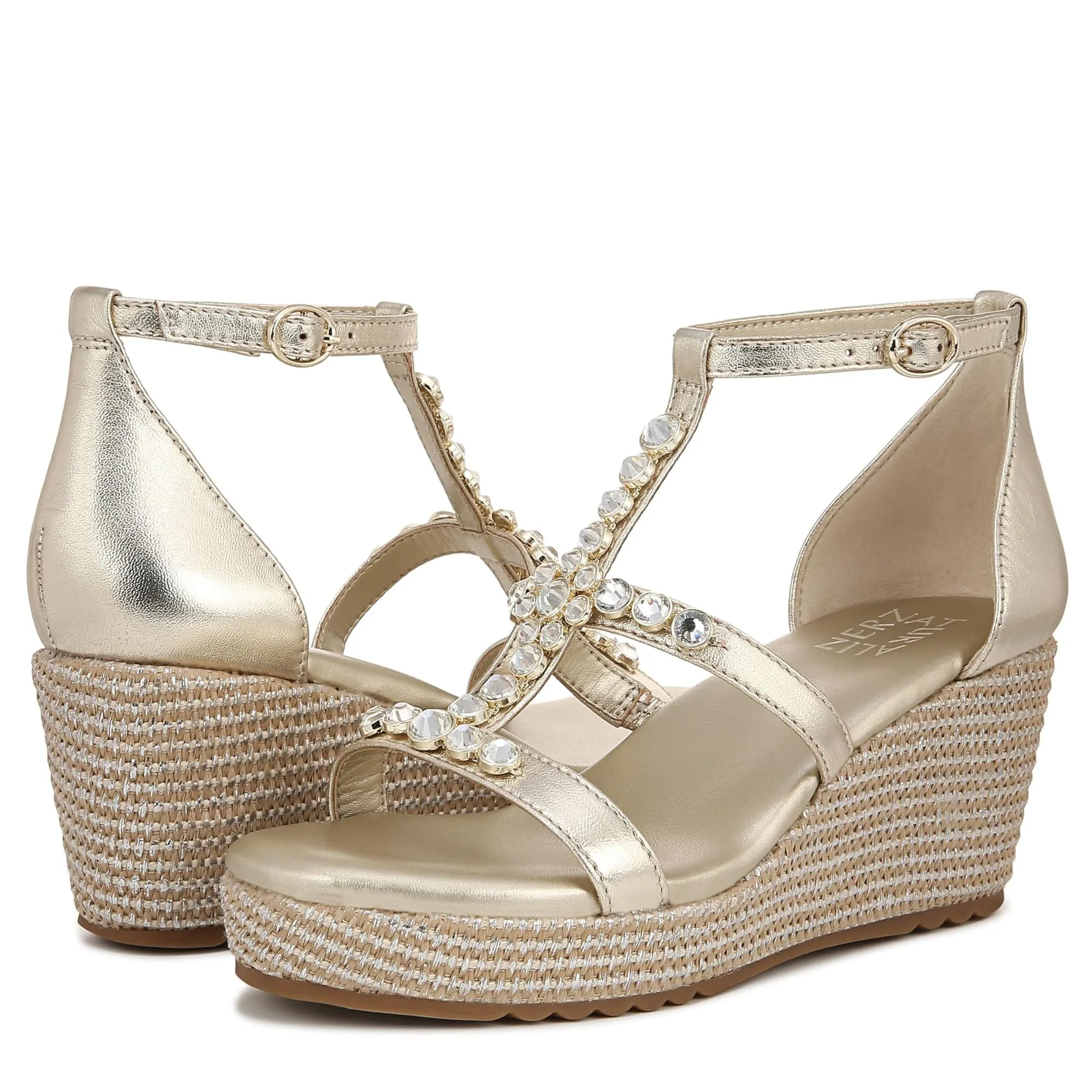 Naturalizer Womens Serena Strappy Wedge Sandal Champagne Metallic 9.5 M