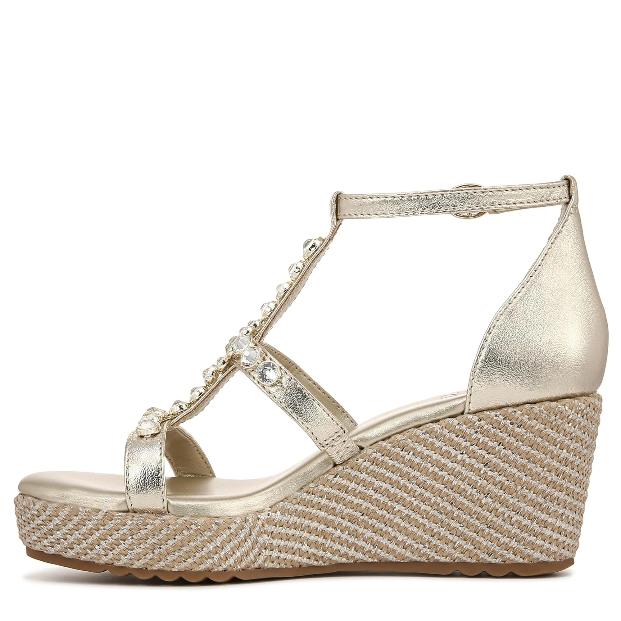 Naturalizer Womens Serena Strappy Wedge Sandal Champagne Metallic 9.5 M