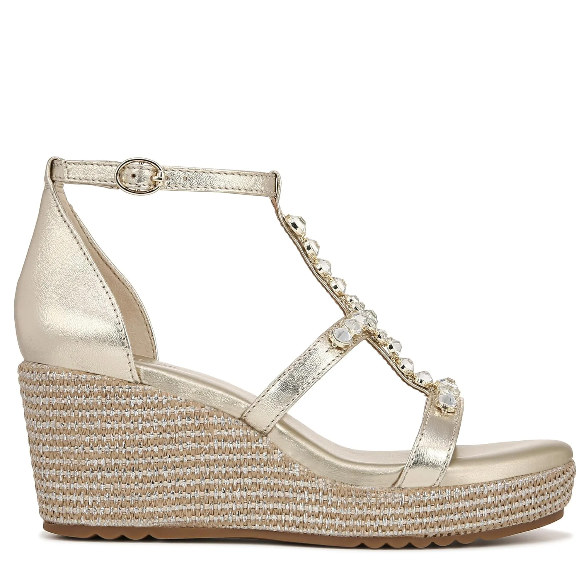 Naturalizer Womens Serena Strappy Wedge Sandal Champagne Metallic 9.5 M