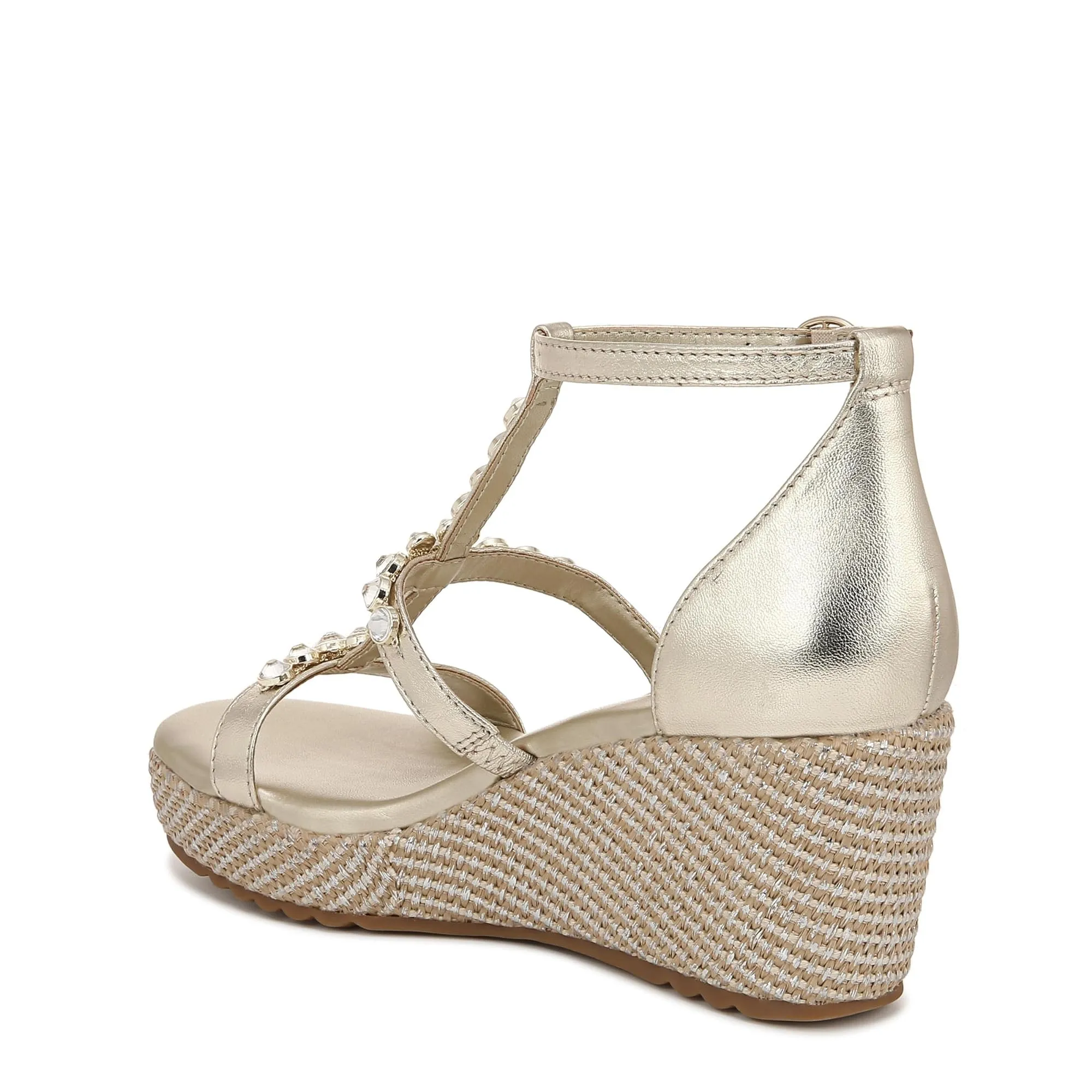 Naturalizer Womens Serena Strappy Wedge Sandal Champagne Metallic 9.5 M