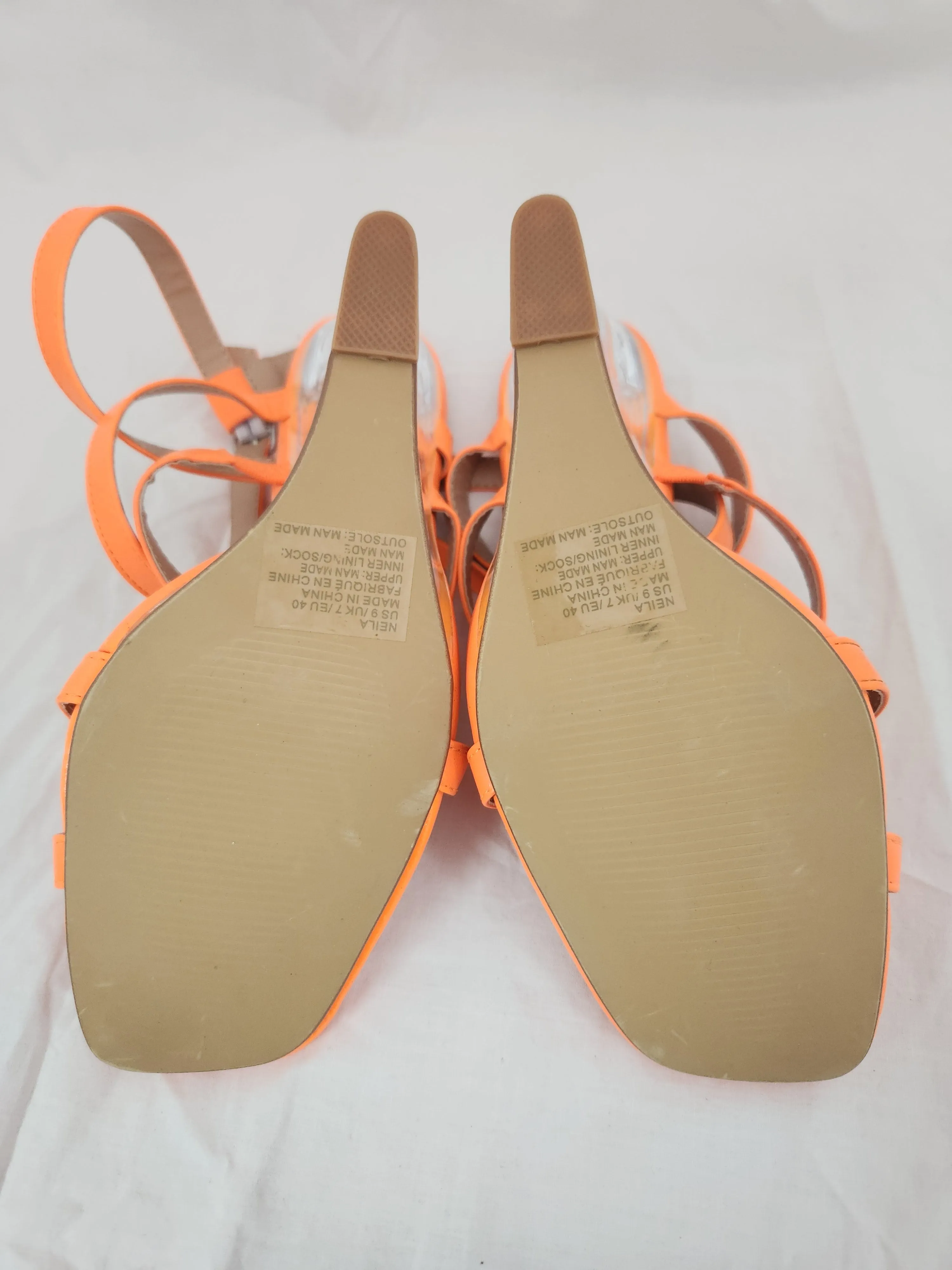 NEW - JustFab Neon Orange Neila Strappy Wedge - Size: 9