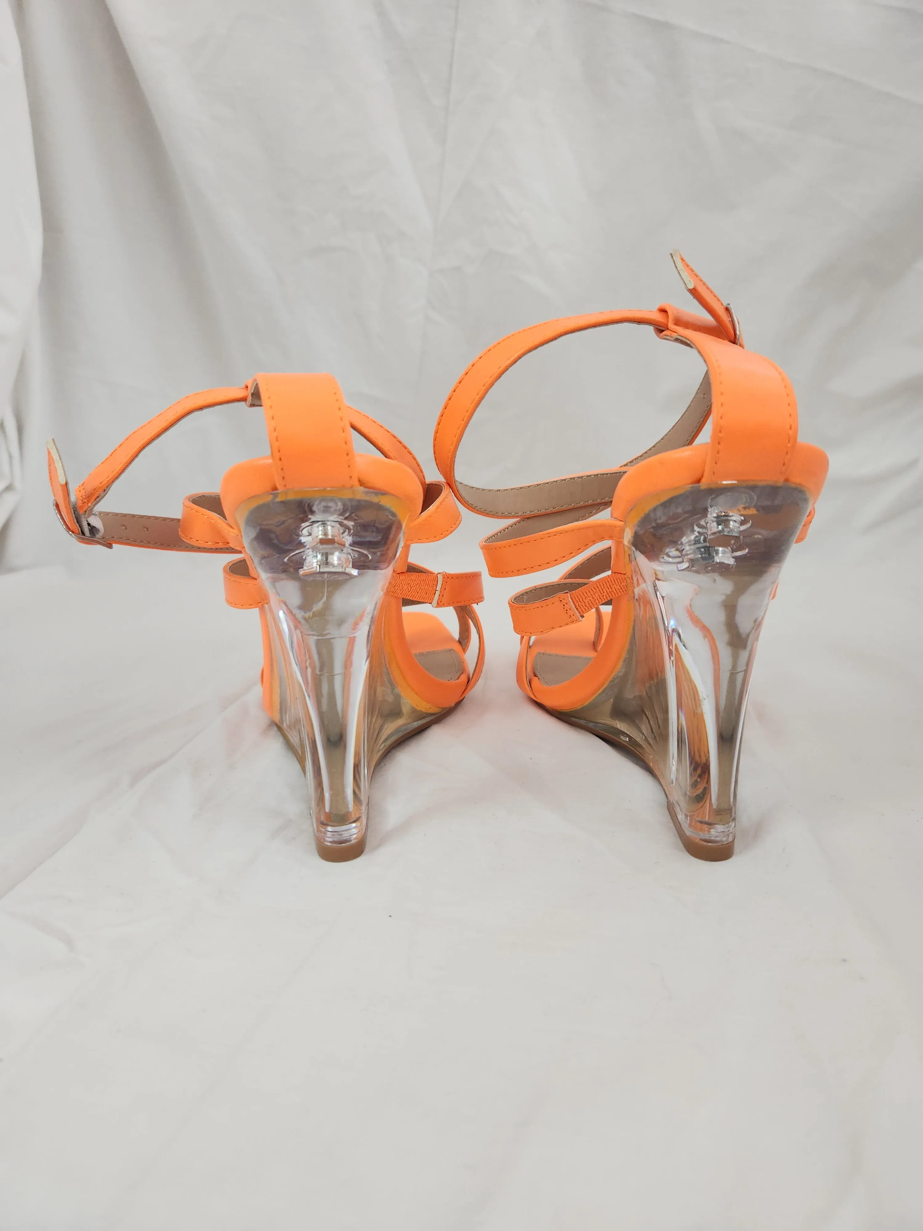 NEW - JustFab Neon Orange Neila Strappy Wedge - Size: 9