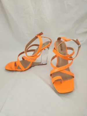 NEW - JustFab Neon Orange Neila Strappy Wedge - Size: 9