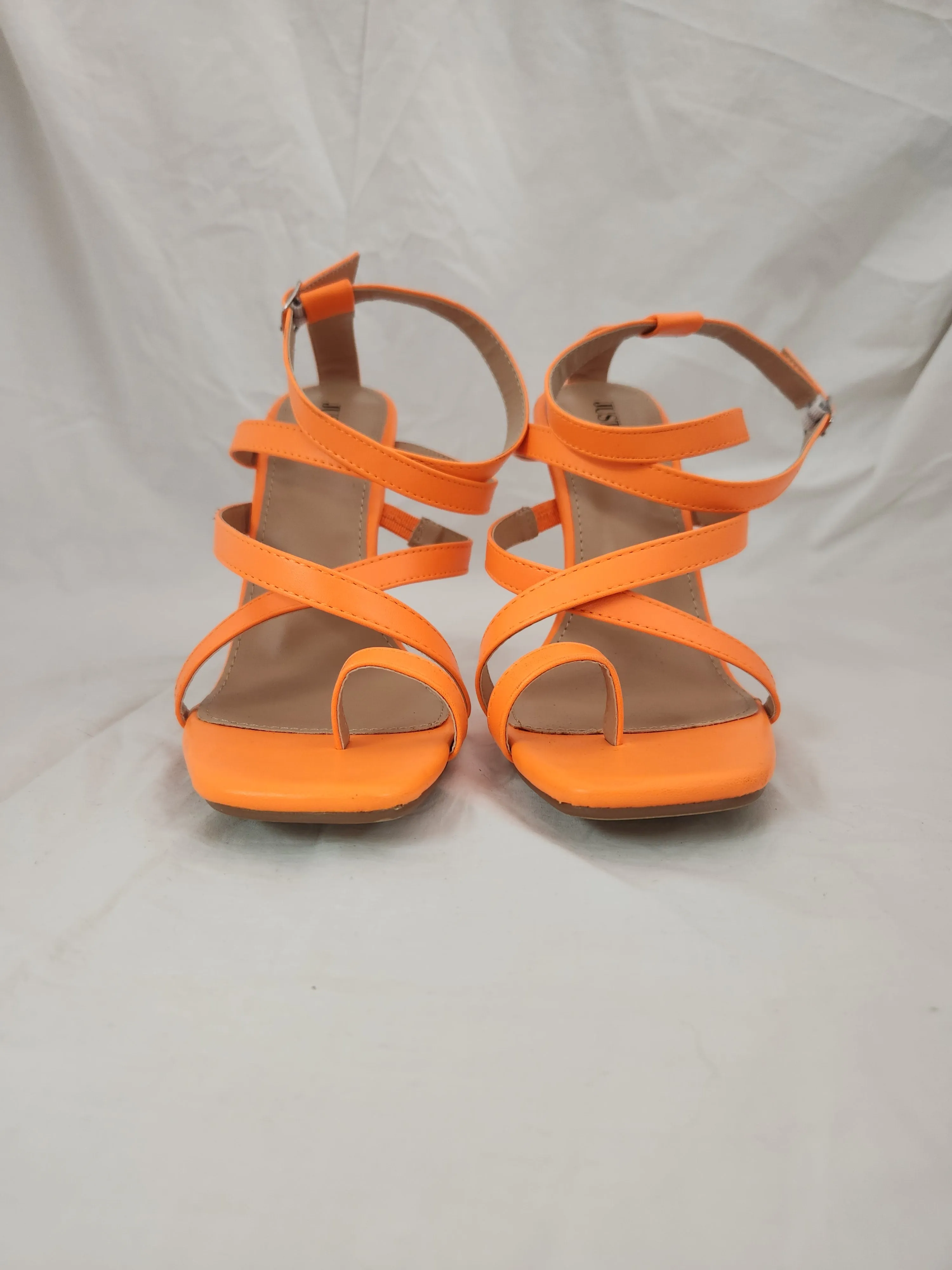 NEW - JustFab Neon Orange Neila Strappy Wedge - Size: 9