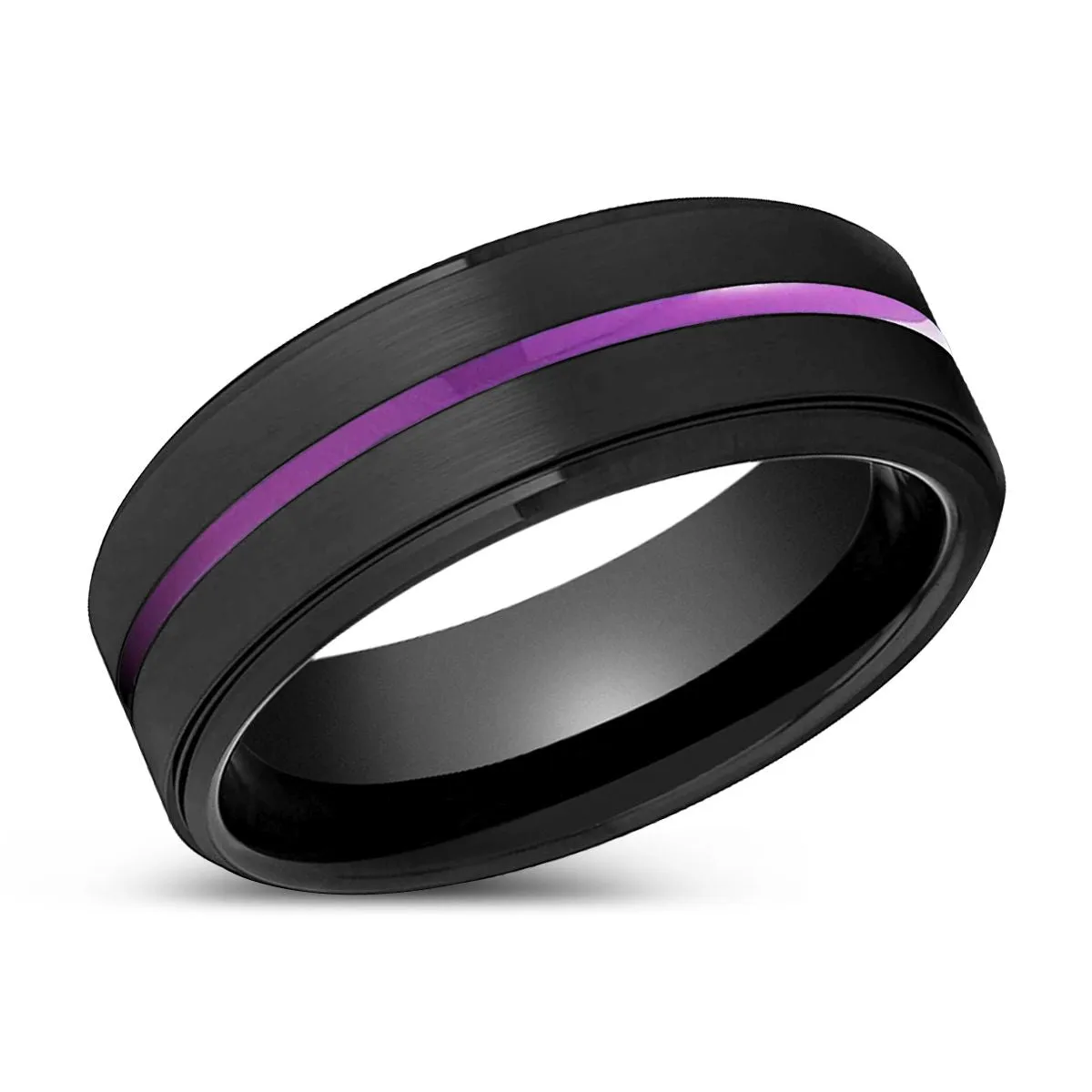NIGHTSHADE | Black Ring, Black Tungsten Ring, Purple Groove, Stepped Edge