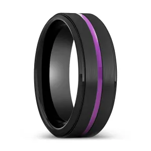 NIGHTSHADE | Black Ring, Black Tungsten Ring, Purple Groove, Stepped Edge