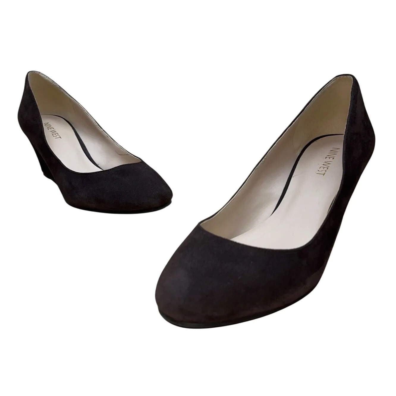 Nine West Womens Brown Suede Leather Nwispy Wedge Pumps Size 7.5M