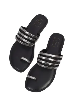 Nora Black Metallic Multi-Strap Sandals