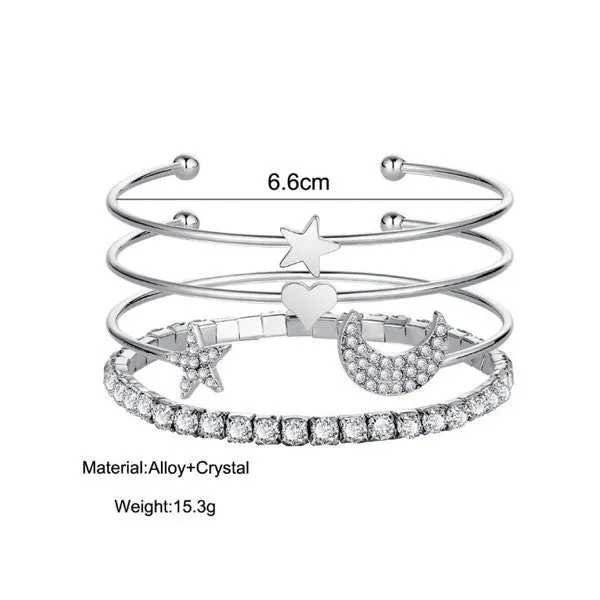 Nova Stacked Bracelet Set - Gold & Silver Plated, Star, Moon, Heart Designs